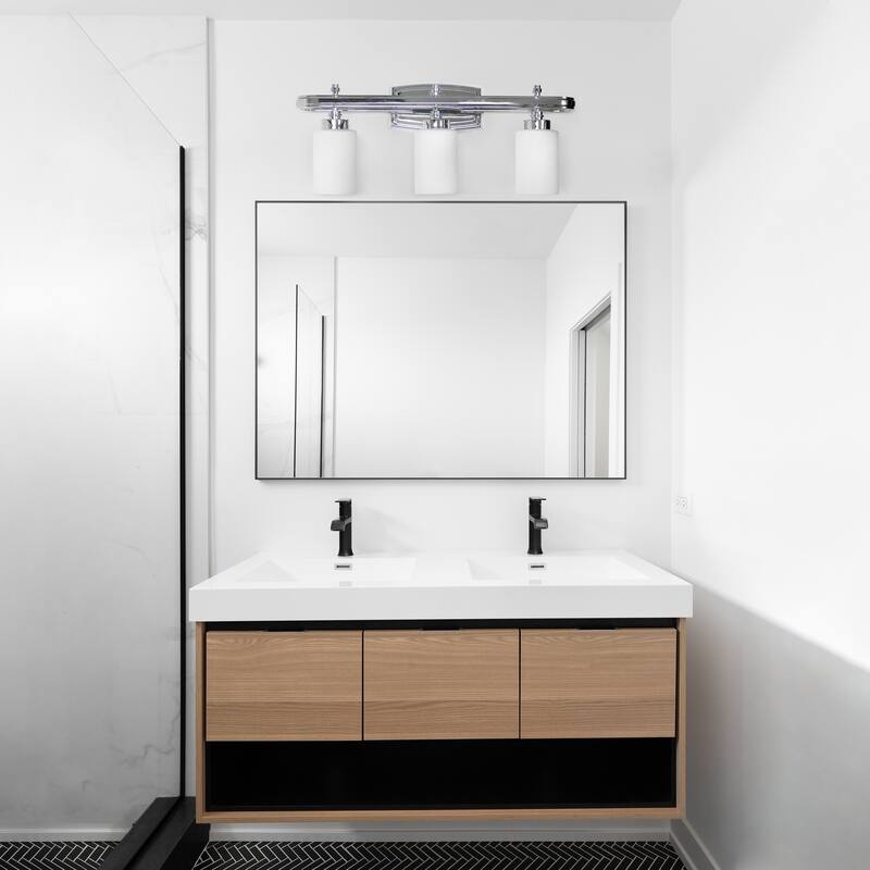 Modern 3 Light Vanity Fixture - Metal Loop & Glass Shades - Wall Mounted Lighting for Hallways - 9.5