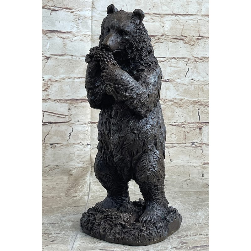 Original Tall Hungry Bear Eating Grapes Bronze Sculpture Art Deco Statue Figure