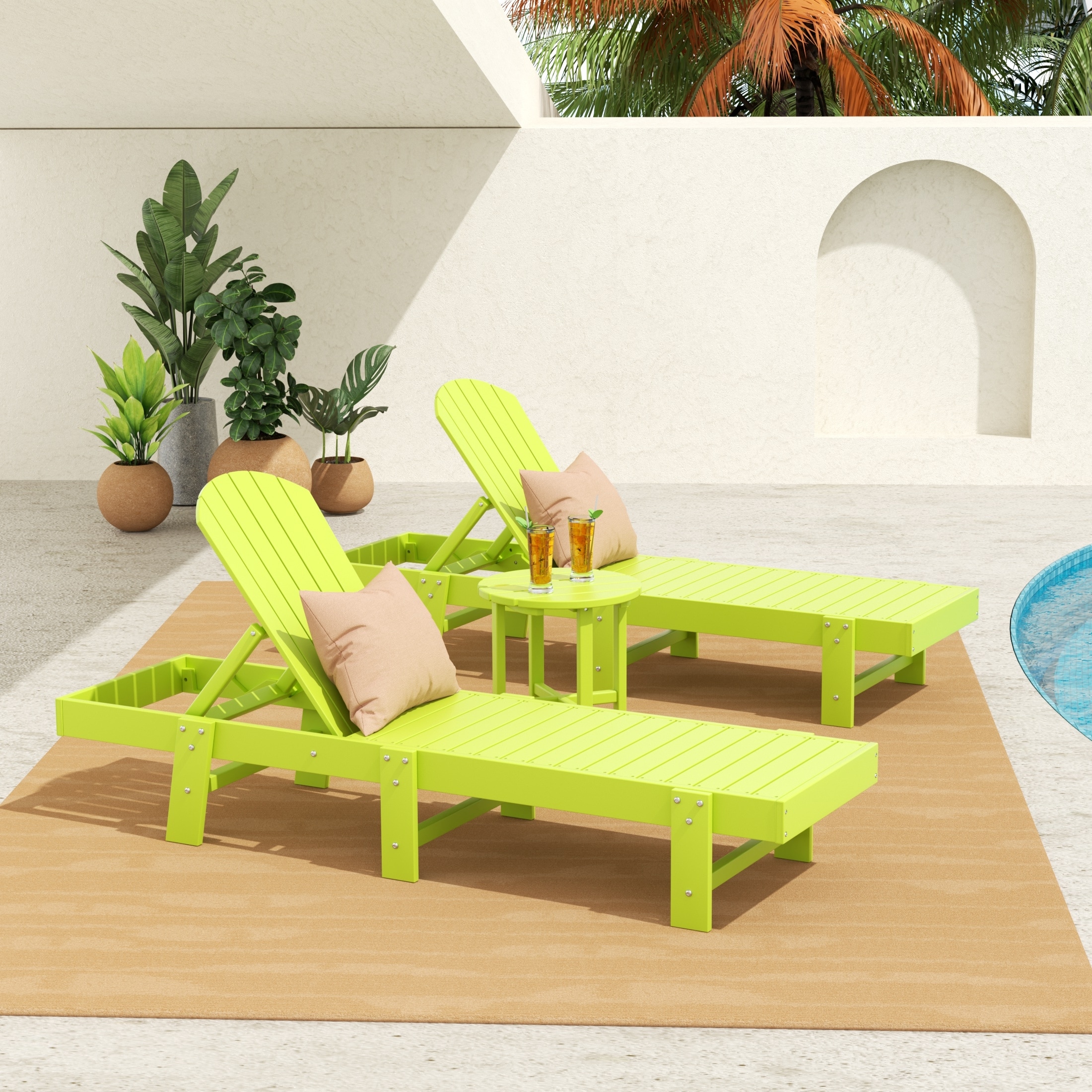 Altura Armless Poly Eco-Friendly All Weather Reclining Chaise Lounge with Side Table Set (3-Piece Set)