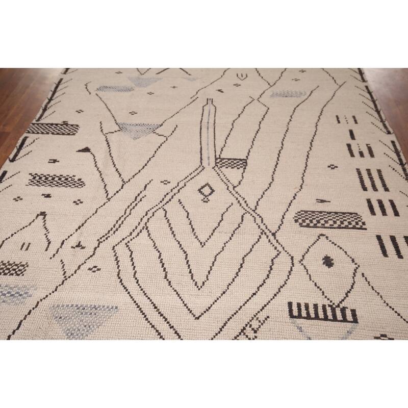 Ivory Moroccan Area Rug Handmade Abstract Wool Carpet - 6'11"x 10'4"