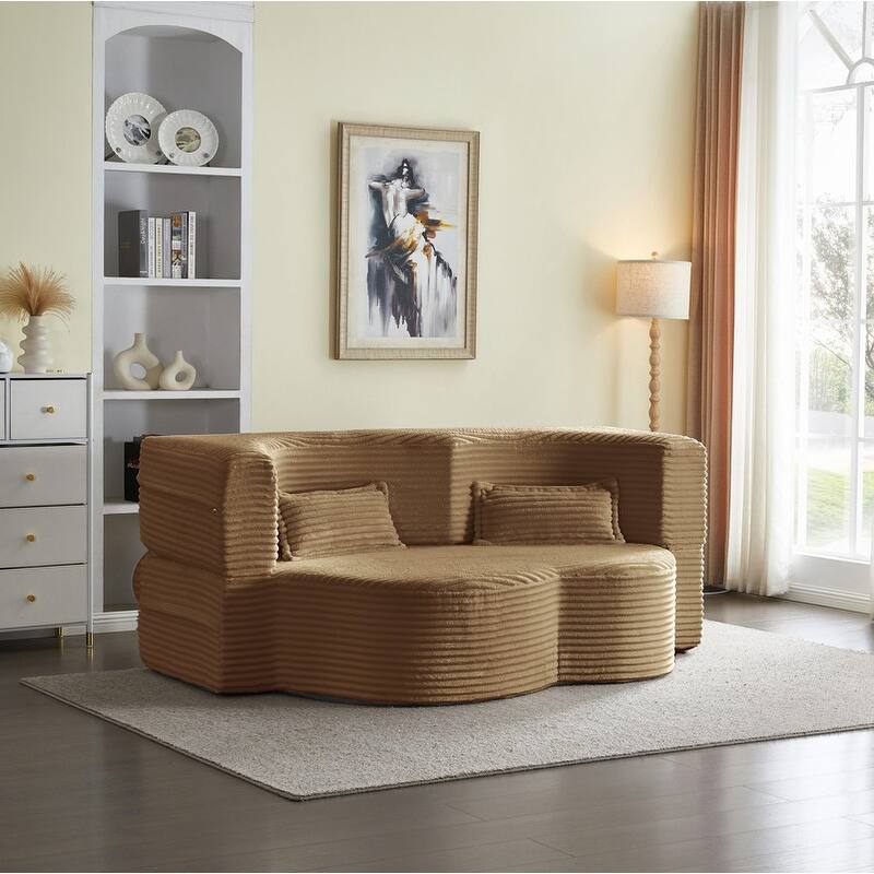 Modern 78" Full Size Convertible Corduroy Foam-Filled Sleeper Sofa,Modern Floor Sofa with 2 Pillows