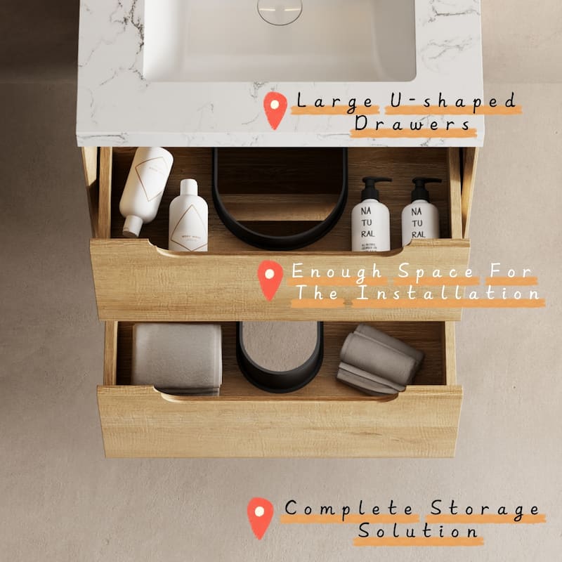 Prismis 24" 30" Wall-Mount Premium Bathroom Vanity with Upgraded Top