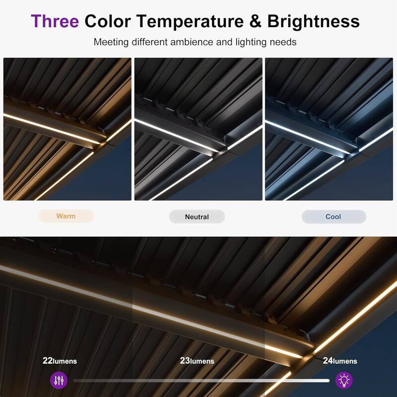 PURPLE LEAF Solar Louvered Pergola with LED String Lights Aluminum Outdoor Pergola with Adjustable Roof for Patio Garden