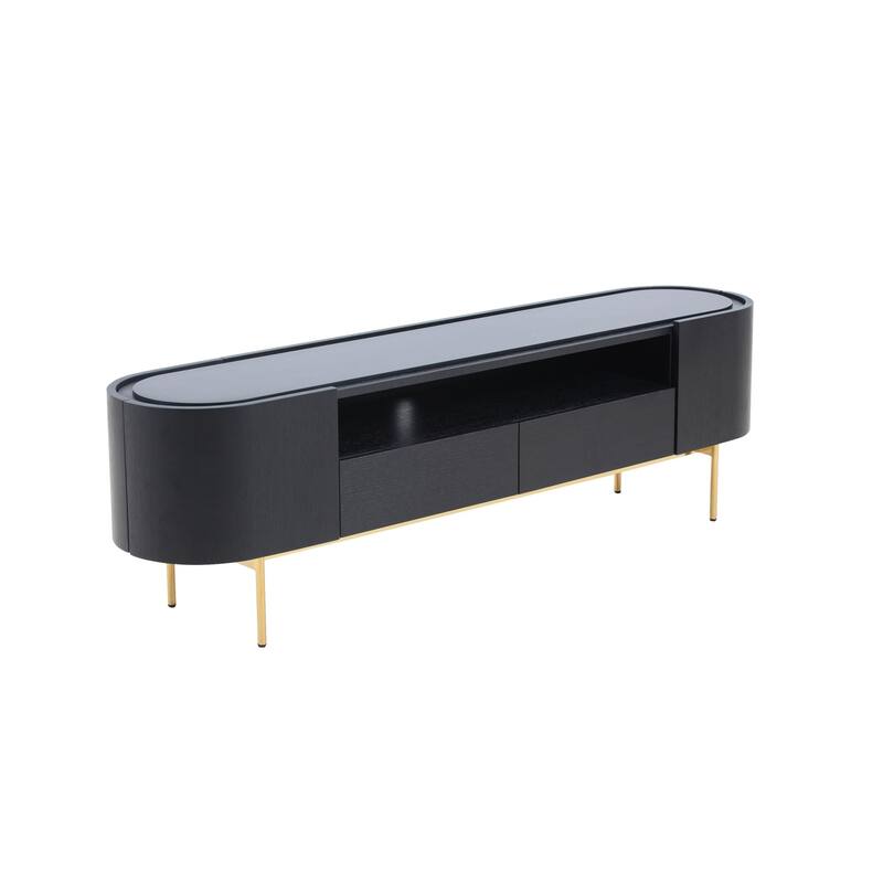 Modrest Bowie Mid-Century Modern Black Oak & Brass TV Stand - Black
