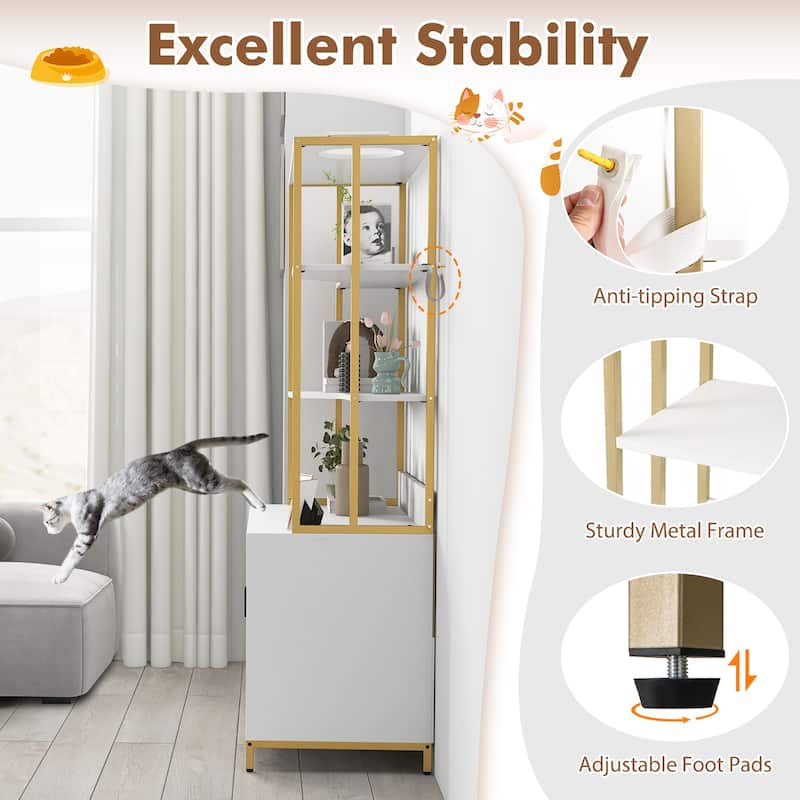 Gymax 61'' Cat Litter Box Enclosure w/ Storage 3-tier Shelves Side