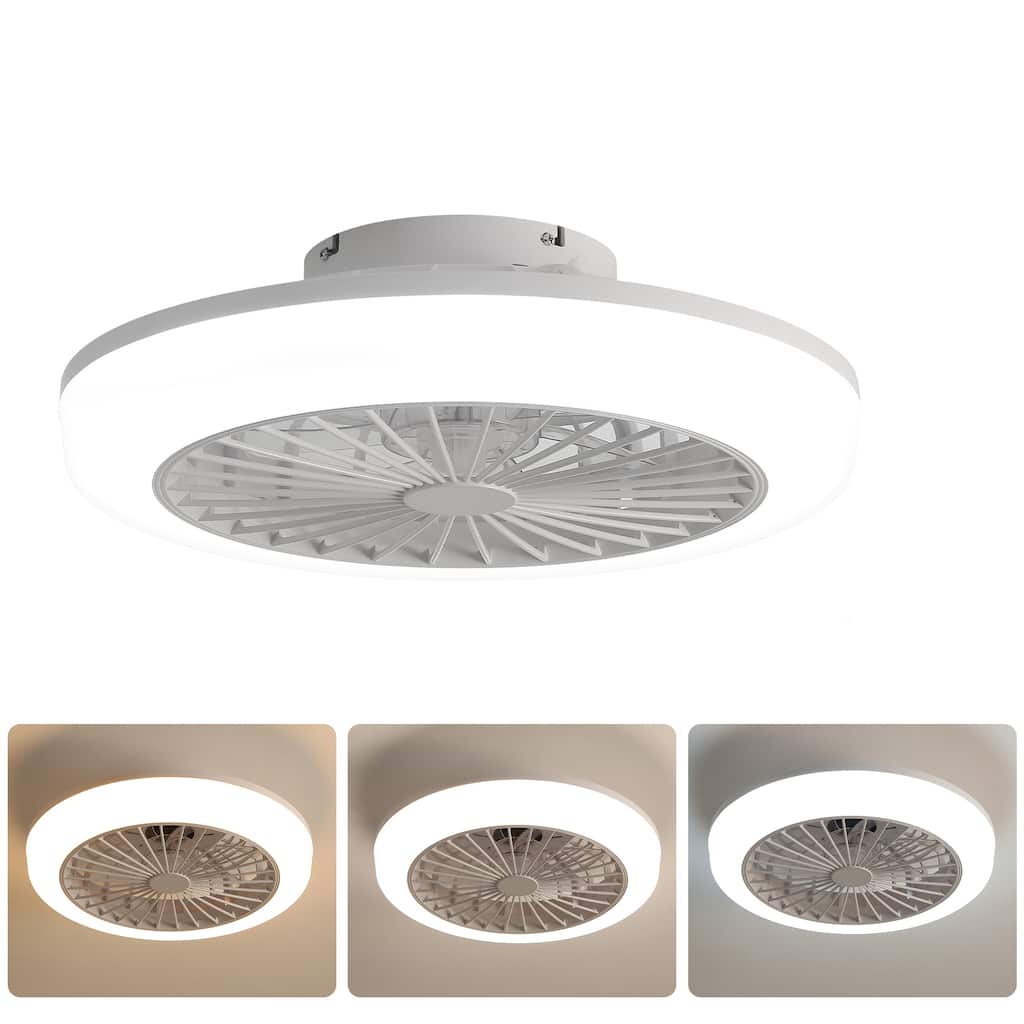 18 Inch Enclosed Ceiling Fan with Light and Remote, Flush Mount Bladeless Modern Low Profile Ceiling Fan