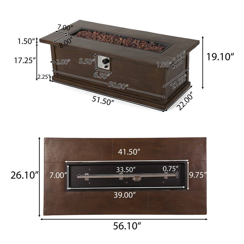 Anchorage Outdoor 50,000 BTU Lightweight Concrete Rectangular Fire Pit (No Tank Holder) by Christopher Knight Home