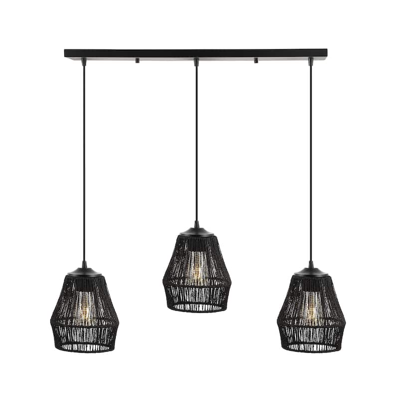Ibiza Island 30" 3-Light Seagrass/Metal Bohemian Coastal LED Pendant, Oil Rubbed Bronze/Natural by JONATHAN Y