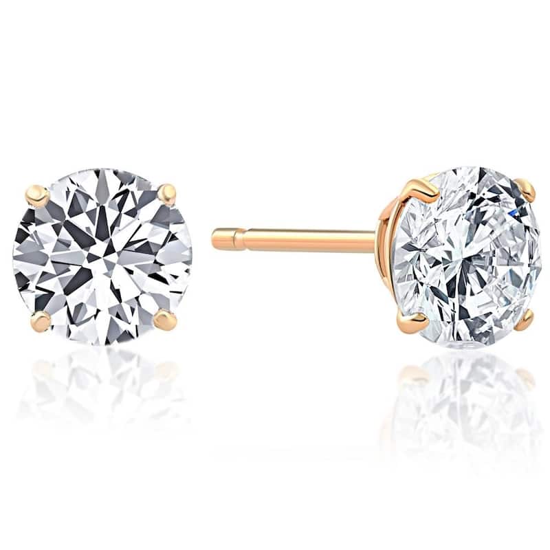 1/2Ct Round Diamond Studs Earrings in Yellow Gold Basket Setting