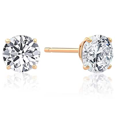 1/2Ct Round Diamond Studs Earrings in Yellow Gold Basket Setting