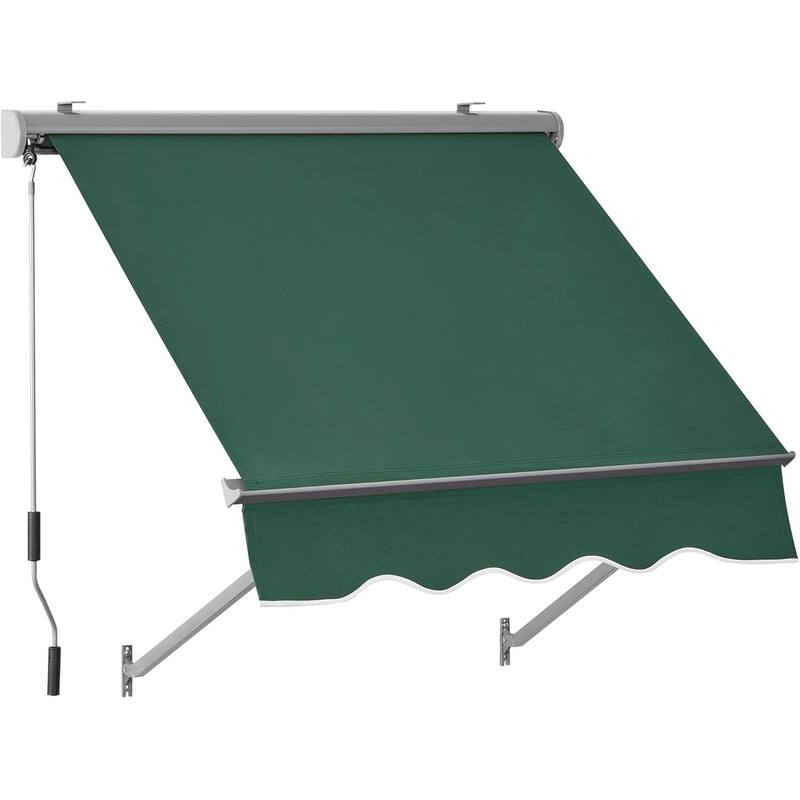 MCombo Patio Window Awnings 65''x80'', Fully Assembled Manual Retractable Sunshade Canopy - Dark Green