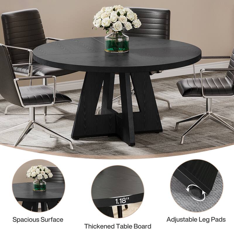 47-inch Round Conference Table for 4-6 People, Wooden Meeting Room Table