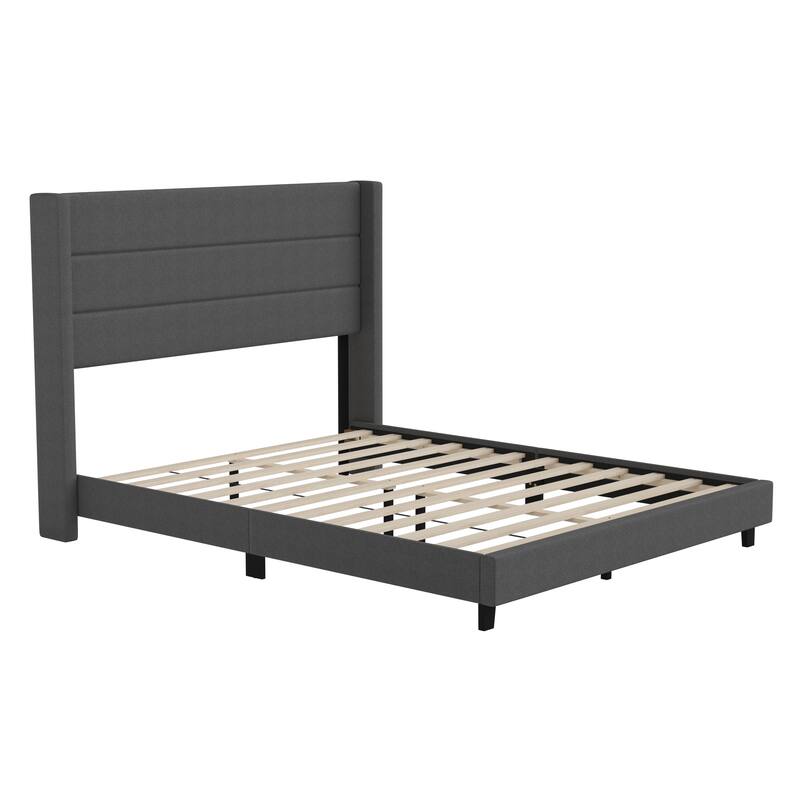 Upholstered Platform Bed with Wingback Headboard