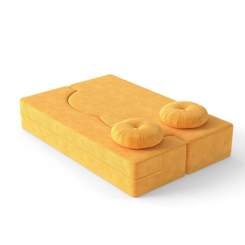 Modern Floor Sofa with 2 Pillows,Convertible Sleeper Sofa Bed