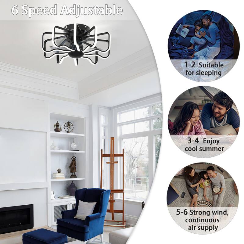 Starsky 22'' Drum Flush Mount Ceiling Fan with Light,6-Speed Low Profile Smart APP Control Ceiling Fan with Remote