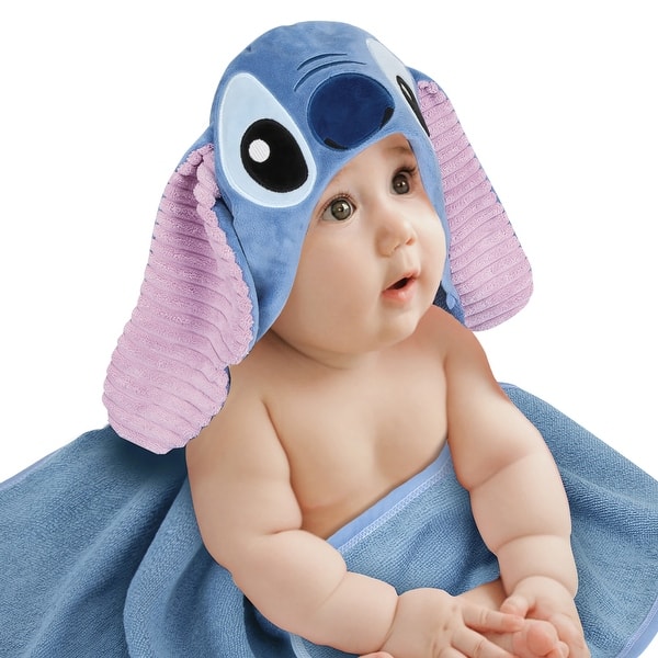 slide 2 of 7, Lambs & Ivy Disney Stitch Luxury Blue Cotton Terry Hooded Baby Bath Towel