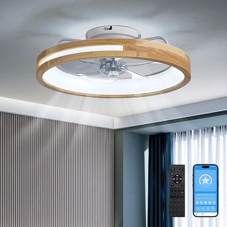 Cusp Barn 20" Modern Smart Low Profile Ceiling Fan with Lights and APP Control, Farmhouse 6 Speeds Reversible Wooden Ceiling Fan