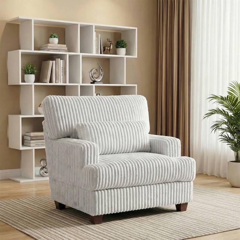 36" Wide Oversized Upholstered Chaise Lounge Accent Chair with Ottoman - Armchair - Beige