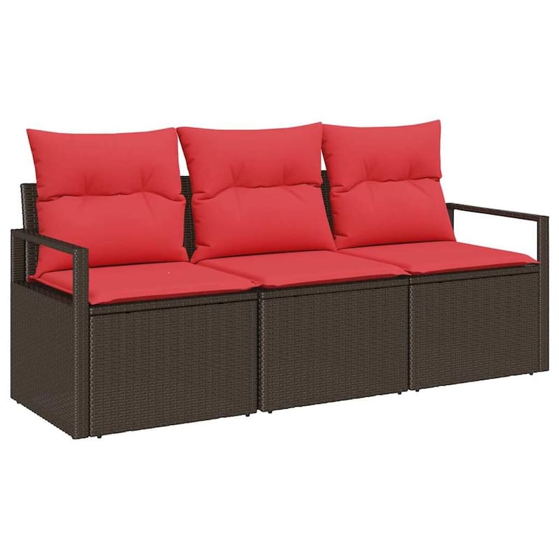 vidaXL 3 Garden Sofa Set with Cushions Black/Brown/Grey Poly Rattan - 68.9 x 24.4 x 27.2