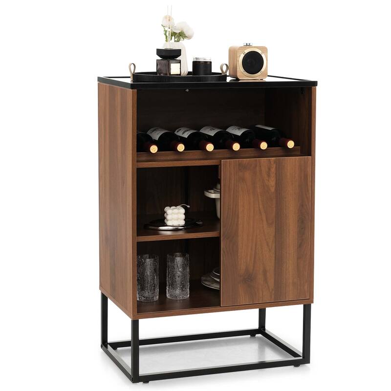Costway Wine Storage Cabinet Buffet Sideboard with Adjustable Shelf & - See Details - Brown + Black - See Details