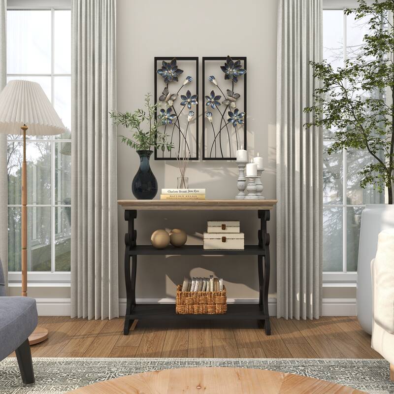 Teal Metal Floral Home Wall Decor with Black Frames and Butterfly Accents (Set of 2)