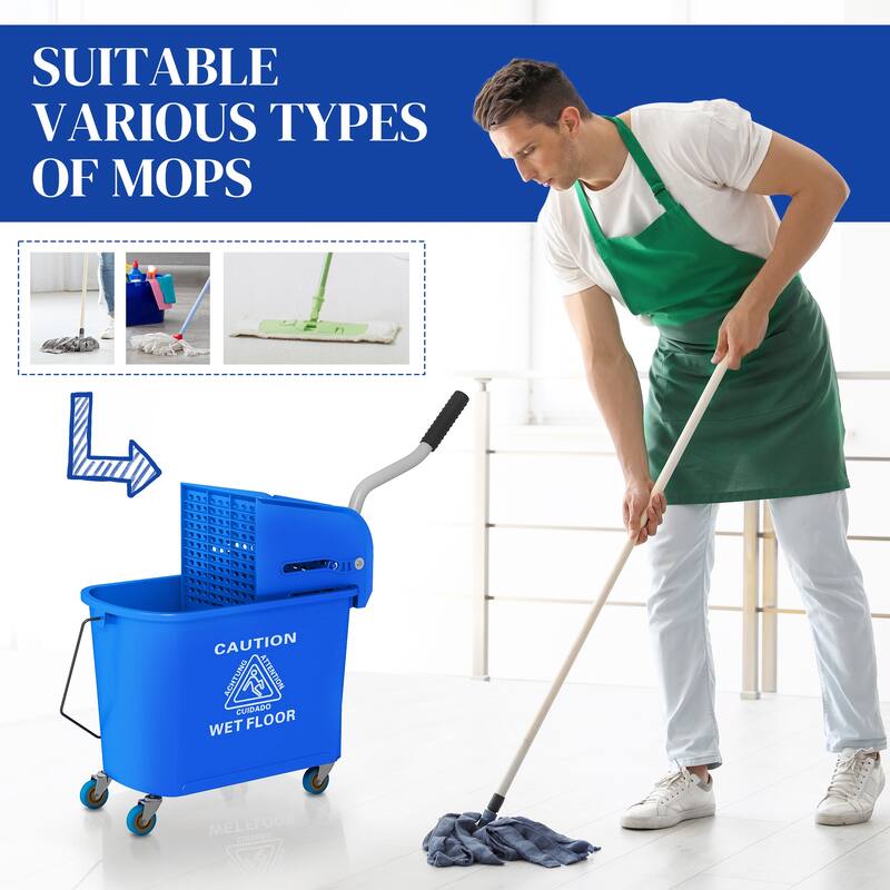 HOMCOM Mop Bucket with Wringer on Wheels for Floor Cleaning, 21 Quart, Separate Dirty and Clean Water
