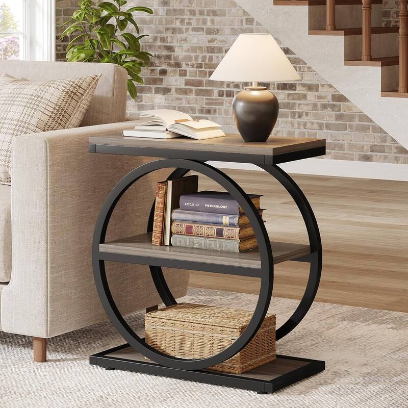 3 Tiers End Table, Wood Side Table for Living Room, Slim Nightstand