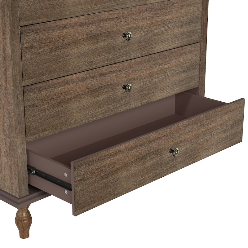 Rustic Wooden 4-Drawer Storage Chest with Metal Knobs and Solid Wood Feet by GDFStudio