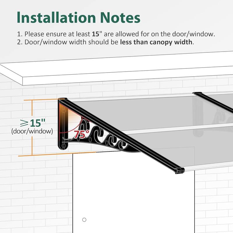 MCombo Window Awning Door Canopy Exterior 40'' x 80'', Polycarbonate Cover Front Door Outdoor Patio Awning Canopy