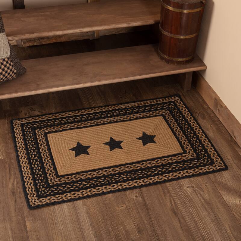 Farmhouse Jute Rug Rect Stencil Stars w/ Pad 24x36 - 2' x 3' - 2' x 3' - Black