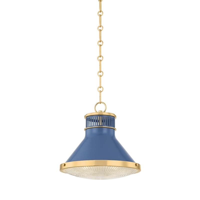 Hudson Valley Lighting MDS2404 Highclere 13" Wide Pendant - Aged Brass / Soft French Blue