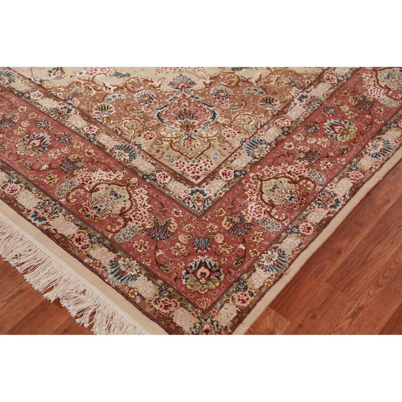 Vegetable Dye Tabriz Chinese Area Rug Handmade Wool And Silk Carpet - 8'0"x 9'11"