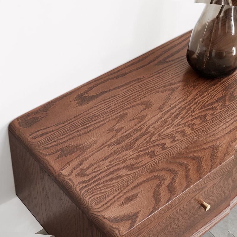 Walnut Color Grade A Solid Red Oak TV Cabinet with Glass Doors - 13.78 x 78.74 x 17.72