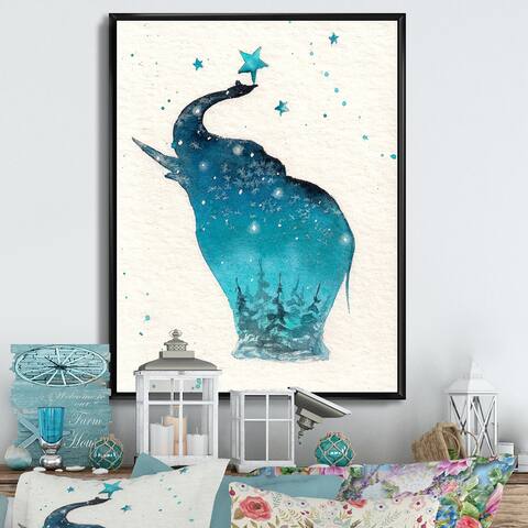 Designart "Elephant Silhouette On Christmas Card" Traditional Framed Christmas Canvas artwork