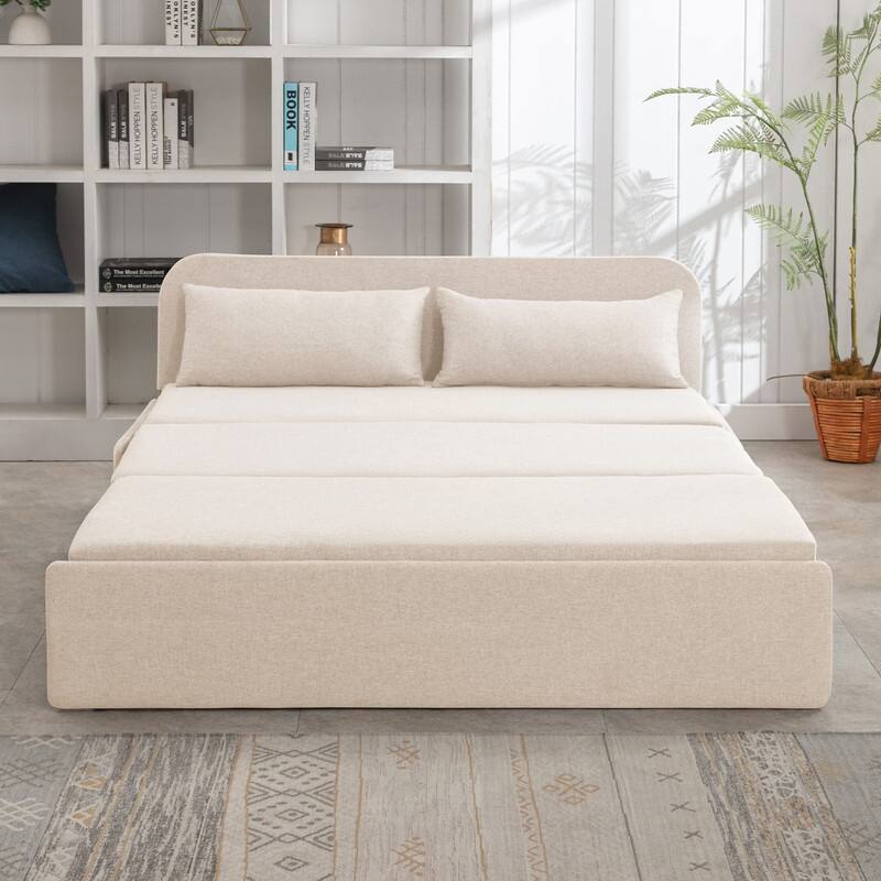 Mixoy Linen 2-in-1 Convertible Sofa Bed,Twin/Queen Pull Out Sleeper Sofa with Mattress,Cushions