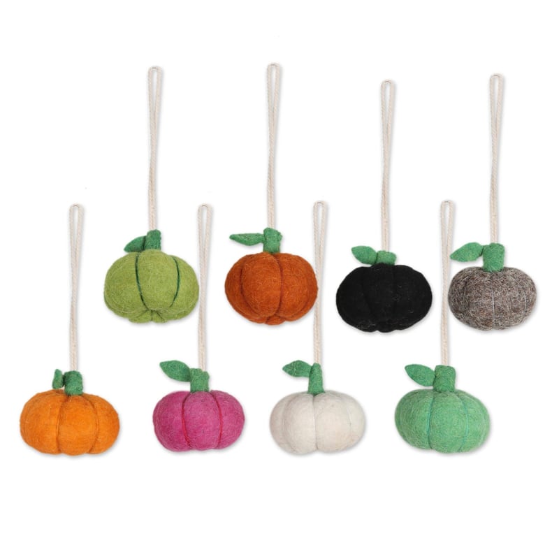 Novica Handmade Dancing Pumpkins Wool Felt Ornaments (Set Of 8)