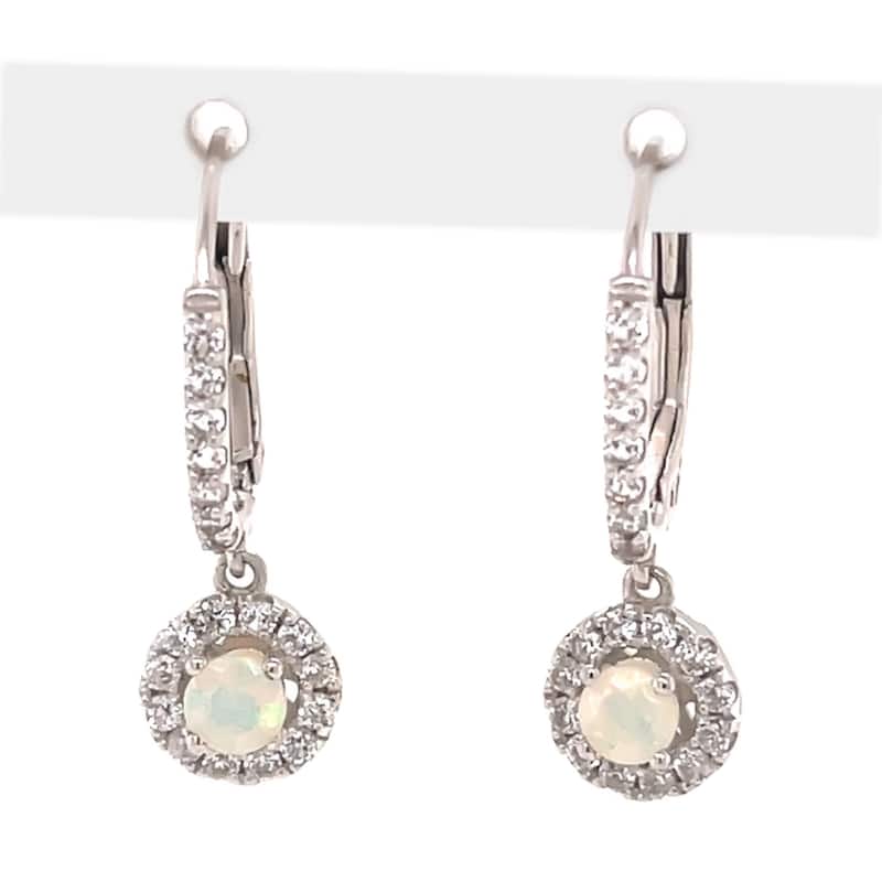 925 Sterling Silver Ethiopian Opal, White Natural Zircon Gemstone Dangle Earrings