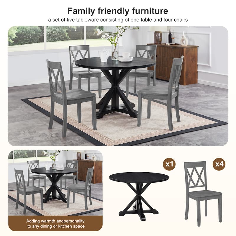 Modern 45" Diameter Round Dining Table with Cross-Buck Base