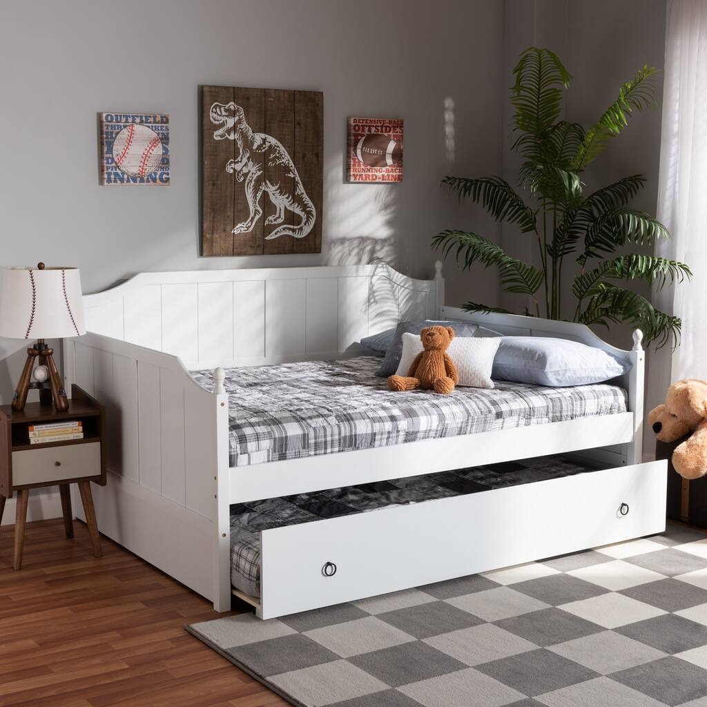 Cottage White Daybed with Trundle - Full Size Wood Platform Bed - Modern Bedroom Furniture