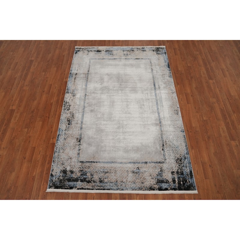 Machine Made Oriental Polyester Carpet Geometric Multi-Colored Distressed Area Rug - 7' 5'' X 5' 2''