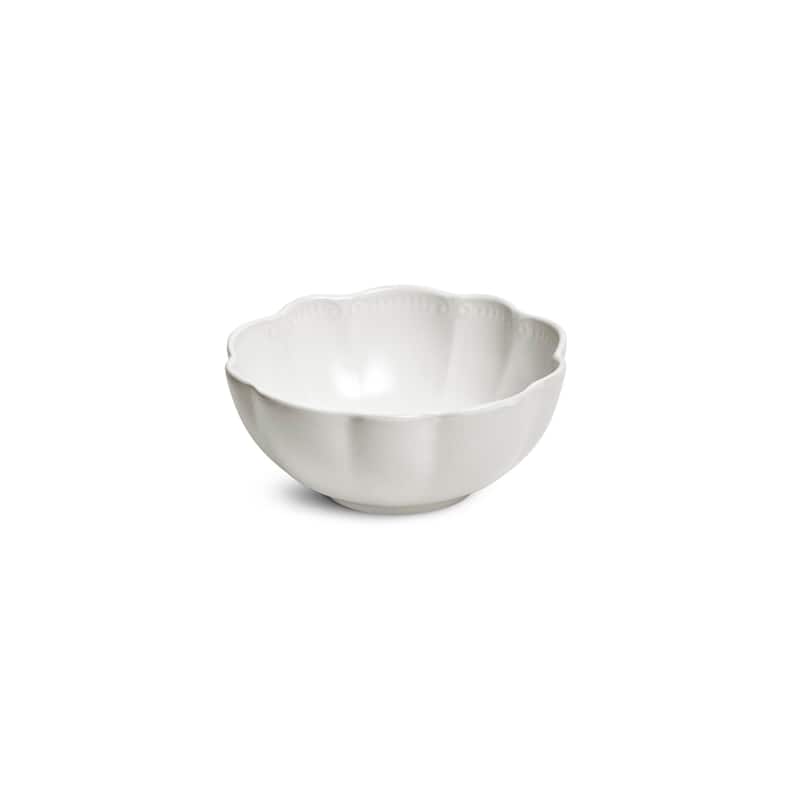 Sango Bethany 12-Piece White Stoneware Dinnerware Set - Service for 4, Scalloped Plate & Bowl Set