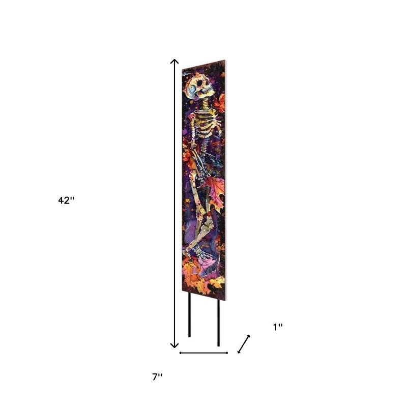 HomeRoots 42" Black Red And Purple Solid Wood Halloween Skeleton Garden Stake