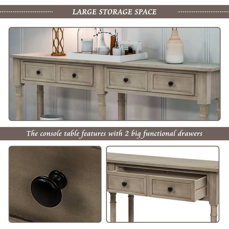 Console Table Sofa Table with 2-Drawers and Bottom Shelf