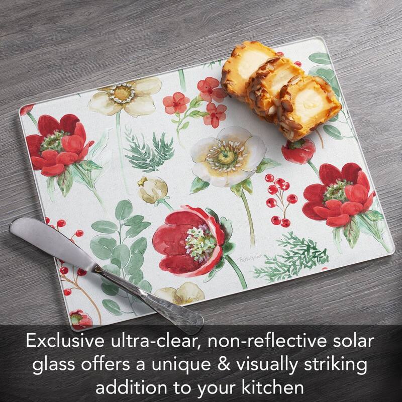 Floral Tradition 3mm Heat Tolerant Tempered Glass Cutting Board 10” x 8” Manufactured in the USA Dishwasher Safe
