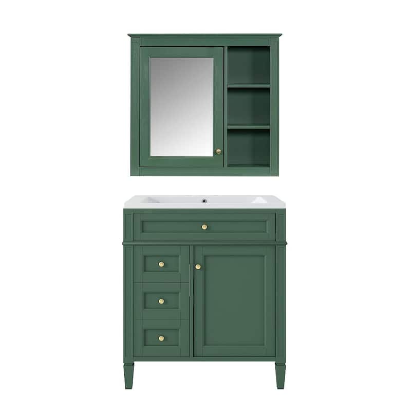 30" Modern Bathroom Vanity with Top Sink and 2 Drawers and a Tip-out Drawer