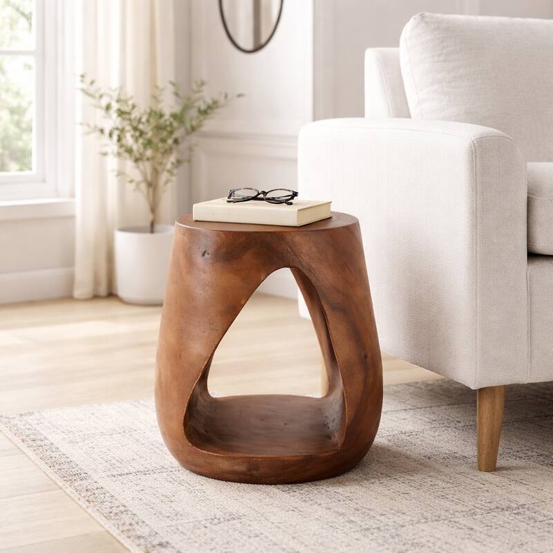 Side Table - Wood Modern Hollow Center Design - Brown, 18" - 18.0"