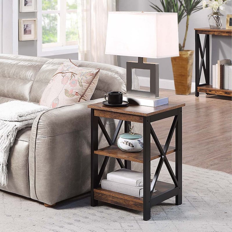 Convenience Concepts Oxford End Table with Shelves - Barnwood/Black