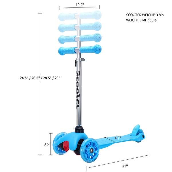 dimension image slide 1 of 2, Adjustable Kids Kick Scooter with Flashing Wheels, Lightweight Design, and Smooth Steering