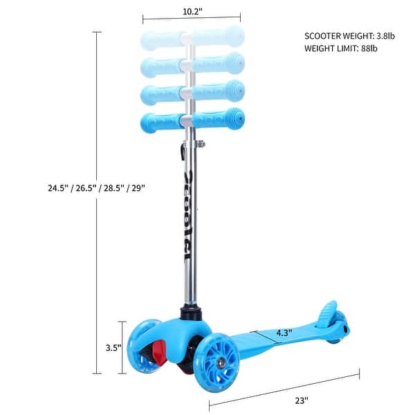dimension image slide 1 of 2, SimpleLux Kids Scooter - 4 Adjustable Height, Extra-Wide Deck with Brake & 3 PU Flashing Wheels, Over 3 Years Old,Blue