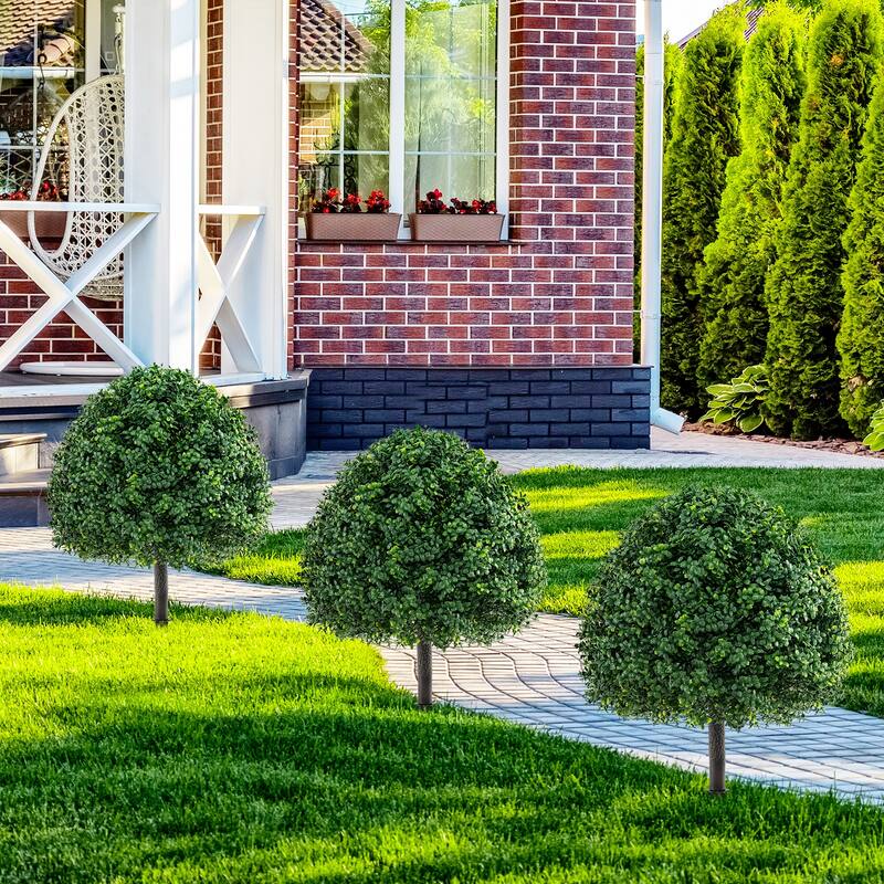 Gymax 2PCS 28'' Artificial Boxwood Topiary Ball Tree Set w/Ground